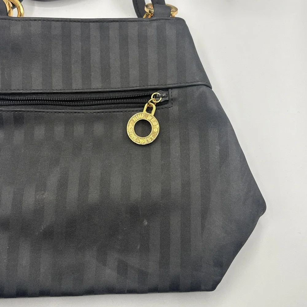 Nine‎ West Black Embossed Striped Backpack/Purse